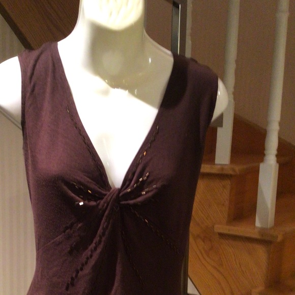 🛍3 for$30 Brown sleeveless top/beading preloved - Picture 2 of 5